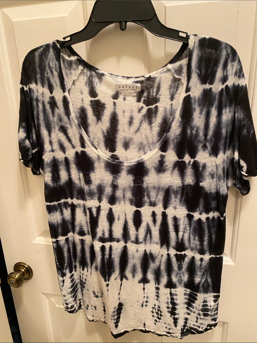 Velvet…Black and White Tie-Dye Scoop Neck Short Sleeve Top